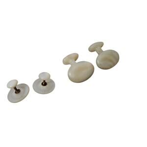 Vintage set Cufflinks Bakelite? Cream Button Covers Double Sided